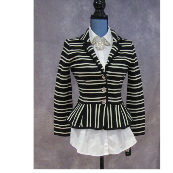 Style & Co. Jackets & Blazers - NEW Style & Co Black & White Knit Peplum Blazer PS